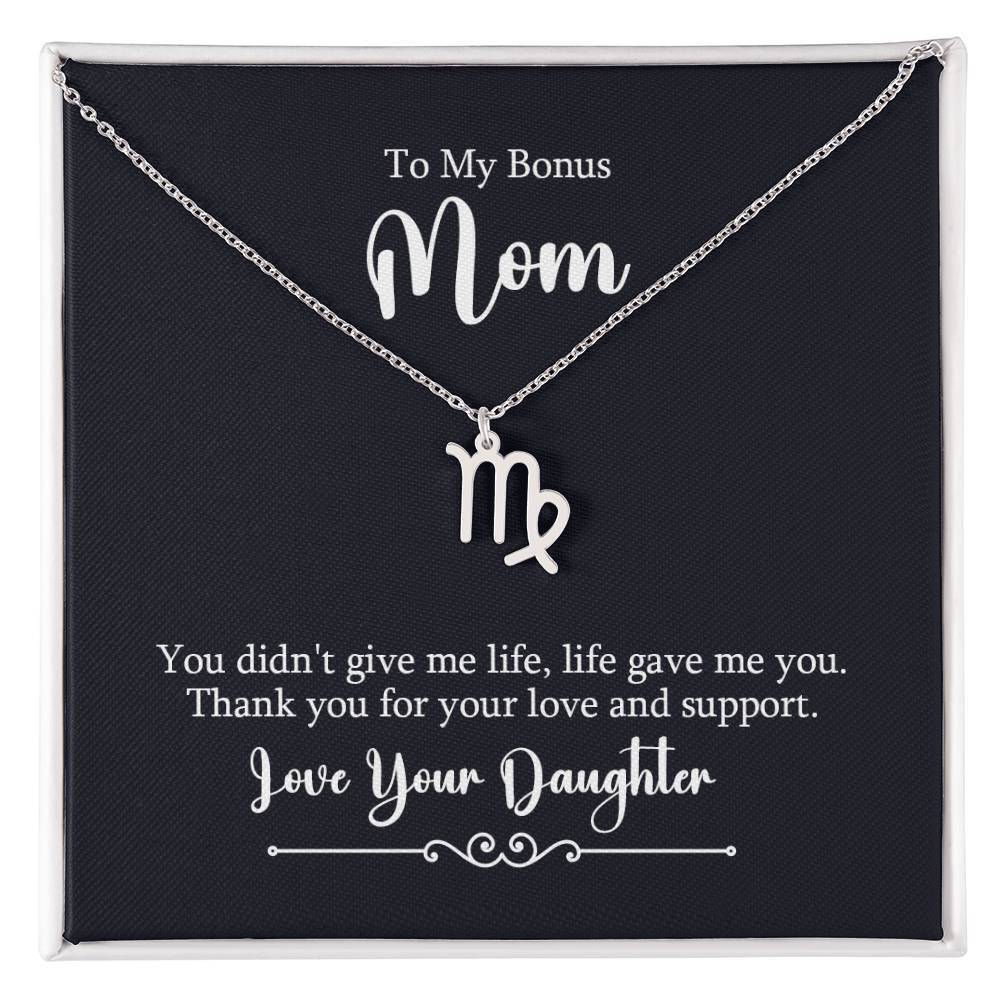 To My Bonus Mom Life Gave Me You Virgo  Zodiac Necklace Silver Tone Standard Box